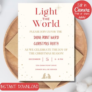 Lds Party Church Christmas Party Invitation, LDS Christmas Party Invite, Light ...