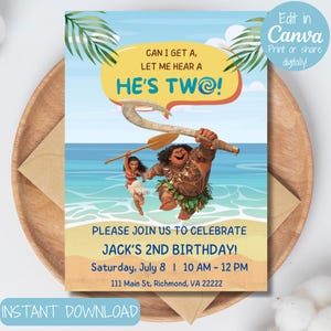 Maui Geburtstagseinladung, Junge 2.Geburtstag einladen, Moana Geburtstag einladen, Maui 2.Geburtstag, Disney 2.Geburtstag, Maui Bday