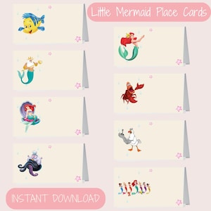 Étiquettes de nourriture Ariel, marque-places Ariel, marque-places La petite sirène, nourriture d'anniversaire d'Ariel, anniversaire de la petite sirène, marque-places d'anniversaire de sirène