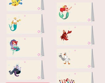 Ariel Birthday Place Cards, Little Mermaid Food Labels (PDF Download)