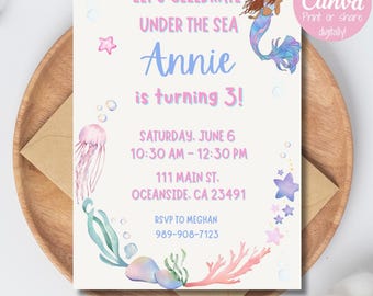 Ariel Birthday Invitation, Little Mermaid Theme (Digital Download)