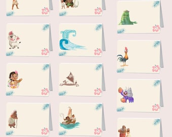 Moana-voedseletiketten voor verjaardagsfeestje, menuplaatskaarten (pdf-download)