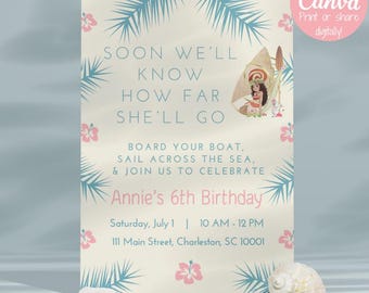 Moana Birthday Invitation, Editable Disney Princess Invite (Instant Download)