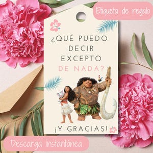 Etikette für das Regal Moana, Fest der Sammlung von Moana, für das Fest von Moana, Etiquetas de Agradecimiento von Moana, Moana Español, de Nada