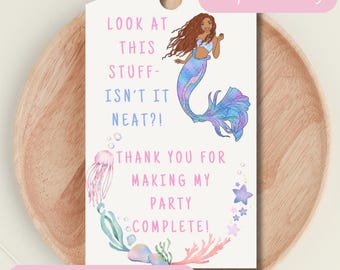 Etiquetas de regalo para fiesta de Ariel, cumpleaños de La Sirenita (Descarga PDF)