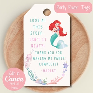Personalized Ariel Party Favor Tags, Ariel Goodie Bag, Personalized Ariel Thank You Tags, Little Mermaid Party Favor Tags, Mermaid Birthday