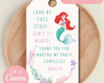 Etiquetas de regalo personalizadas de Ariel, cumpleaños de La Sirenita (Descargar PDF)