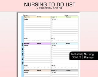 Nursing To Do List, Inpatient RN, Nurse To Do List, Nurse Note, Nurse Planner, Nursing Student, To Do List, Printable Nurse Note, Pdf