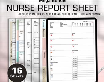 Nurse Sheets Bundle, Nurse Report Sheet, SBAR, Head to Toe Assessment, Patient Nurse Report Sheet, Editable Sheets, Nursing Essentials,