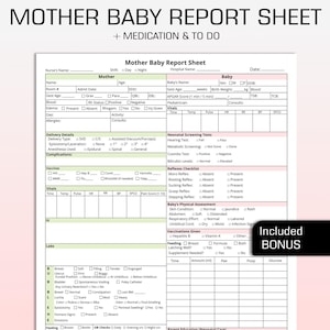 Mother Baby Nurse Report Sheet Medsurg | Postpartum Nursing Report Sheet Nurse Shift Handoff | Labor and Delivery Couplet Care Nurse Report