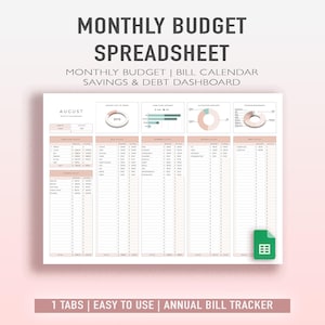 Monthly Budget Spreadsheet | Google Sheets Budget Template, Monthly Budget Template, Monthly Planner, Excel Financial Planner, Bill Tracker