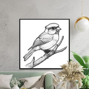 Black and White Bird Illustration Digital Download, Detailed Bird Art Print, Nature Inspired Wall Art, High Resolution Printable