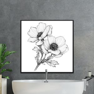 Elegant Floral Art Printable, Wall Decor, Instant Download, Black and White Flower Illustration, Minimalist Design, Botanical Print