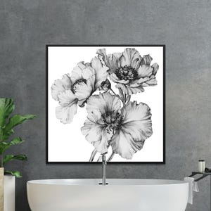 Floral Digital Print, Black and White Flower Art, Wall Decor Flower Illustration, Modern Floral Artwork, Digital Download Art Print