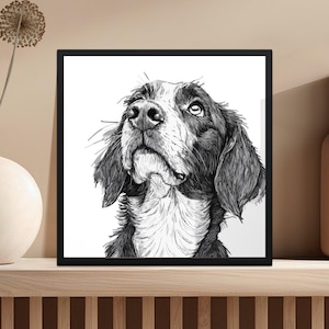 Dog Art Print, Digital Download, Black and White Dog Illustration, Pet Lover Gift, Wall Art Decor, Home Office Decor, Dog Portrait Art