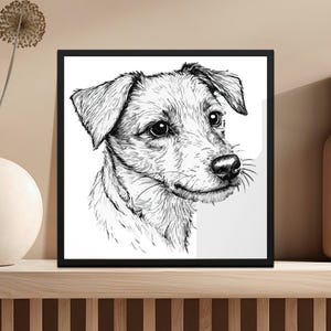 Hand Drawn Dog Art Print, Black and White Dog Illustration, Digital Download Pet Portrait, Home Decor Dog Lover Gift, Animal Wall Art