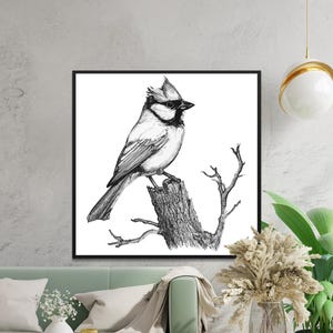 Vintage Bird Illustration, Black and White Art Print, Bird Lover Gift, Woodland Wall Art, Nature Decor, Printable Wall Art