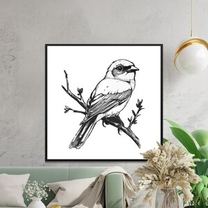 Black and White Bird Digital Print, Bird Illustration Wall Art, Printable Bird Decor, Instant Download Bird Art, Bird Lover Gift