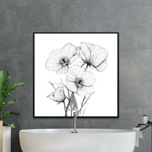 Minimalist Black and White Floral Art Print, Botanical Wall Art, Elegant Flower Digital Download, Modern Home Decor, Monochrome Design