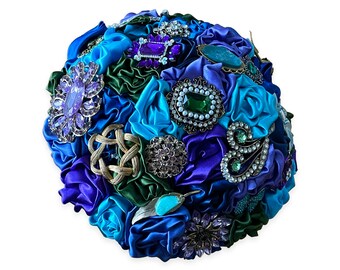 Unique Peacock Fabric & Brooch Bouquet - Alternative Bridal Wedding Bouquet