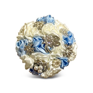 Baby Blue & Ivory Brooch Bouquet | Bridal Wedding Fabric Brooch Bouquet | Alternative Bouquet | - Ex sample - Ready to Ship