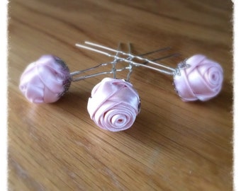 Flower pins - Bridal hairpins -  Rosebud hairpins - Pink Rose Hairpins - Bridesmaid hairpins