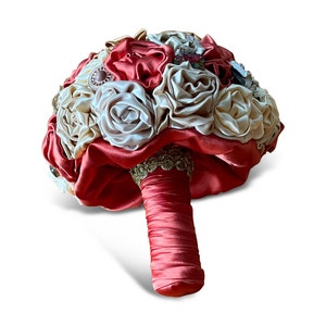 Autumn Fall Bouquet | Champagne Orange Ivory Brooch Bouquet | Bridal Fabric Brooch Bouquet | Alternative wedding Bouquet |  Ready to Ship
