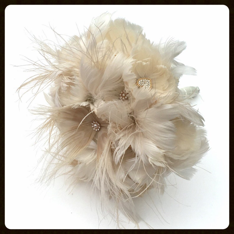 Peacock Bouquet Feather Bouquet Alternative Wedding Bouquet Feather Rhinestone bouquet bleached peacock feather bouquet image 5