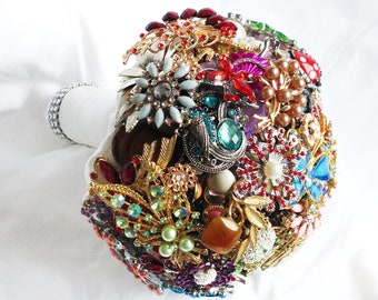 Final Balance for 9” Brooch Bouquet - Bridal All Brooch Wedding Bouquet -  Vintage, heirloom, artificial bouquet jewel bouquet Medium