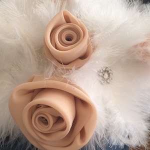 Bridal Feather Bouquet - Alternative bouquet - Wedding Bouquet - Jewel Bouquet - Rolled fabric roses / diamanté and pearl embellishments
