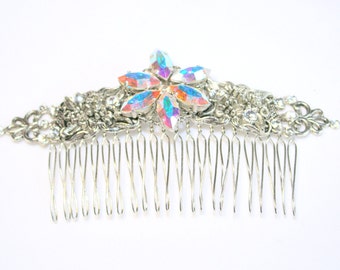 Grace - Vintage style Bridal hair Comb with Clear AB Swarovski Navette crystals