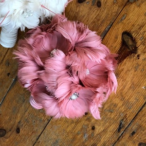 Feather Bouquet - Blush Pink bridal bouquet - Pink Feather Bouquet - Rhinestone Feather Bouquet - Alternative Wedding Flowers