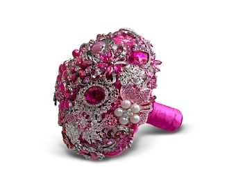 Hot Pink Brooch Bouquet - Bridal All Brooch Wedding Bouquet -  Vintage bouquet - heirloom bouquet - artificial bouquet- jewel bouquet