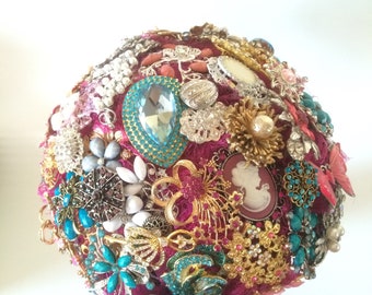 Final Balance for 7” Brooch Bouquet - Bridal All Brooch Wedding Bouquet -  Vintage, heirloom, artificial bouquet jewel bouquet Medium