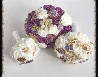 Brooch  Bouquet - SMALL - Bridal Wedding Bouquet - Fabric Bouquet -  Silver | Gold | Rose Gold Brooches -  Alternative WEDDING Flowers