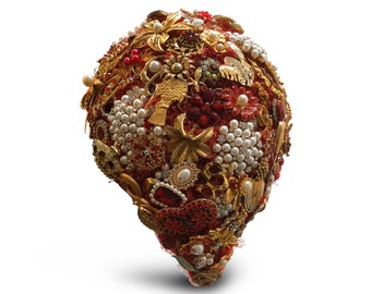 Red Gold Brooch Bouquet, Alternative wedding Bouquet, Cascading Teardrop Bouquets, Sparkly Wedding, Rhinestone Bouquets