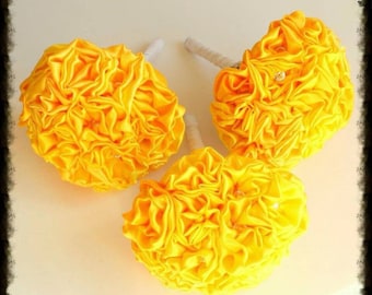 YELLOW Bouquet - Bridal Fabric Bouquet - Wedding Bouquet - Alternative Bouquet - Satin handmade flowers -  Medium - made to order