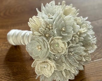 Bridal Beaded Flower Bouquet, Alternative Wedding Bouquet, Boho Bouquet Neutral, Sparkly Wedding, Forever Bouquet, Rhinestone Bouquets