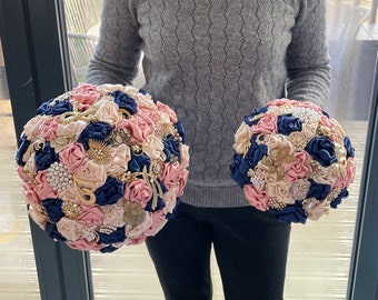 Alternative Bridal Bouquet Keepsake – Extra Large Fabric & Brooch Wedding Bouquet, Custom Colours