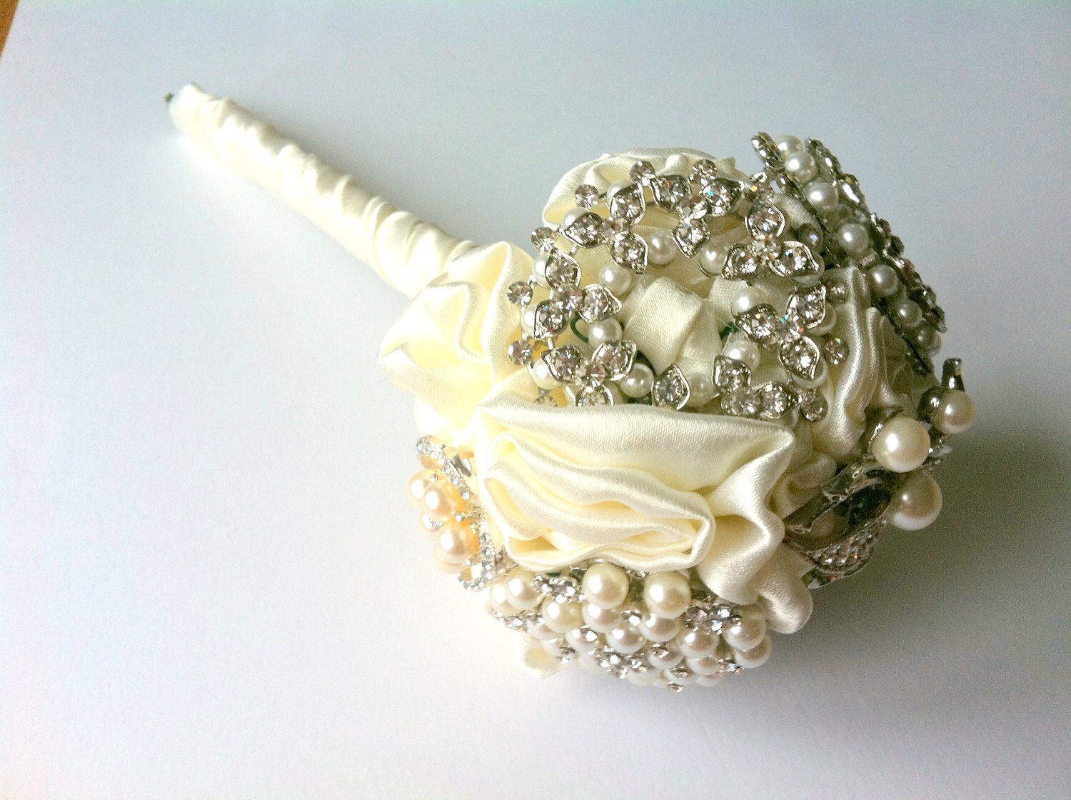 Bridal Brooch Fabric Modern Wedding Bouquet Satin Ivory Etsy