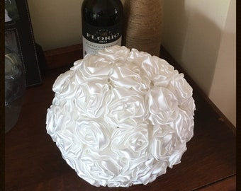 Handmade Fabric Flower Wedding Bridal Bouquet | Alternative Bouquet | Ivory or White Satin