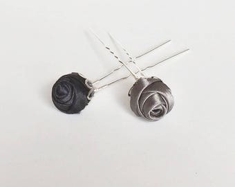 Pair of rosebud hairpins in red