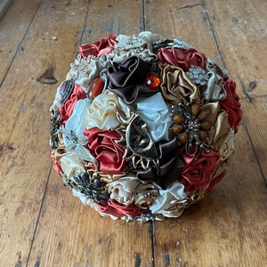Orange ivory Gold Bridal Bouquet -  Brooch Bouquet - Orange Wedding Bouquet - Autumn Fall Fabric Bridal bouquet