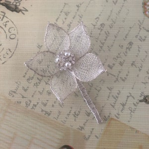 Grooms Buttonhole - Wedding buttonhole - Silver flower Buttonhole with crystal rhinestone embellishment