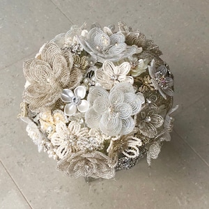 Bridal Beaded Wedding Bouquet, DEPOSIT ONLY, Modern Bride Accessories, Boho Bouquet Neutral, Sparkly Wedding, MEDIUM