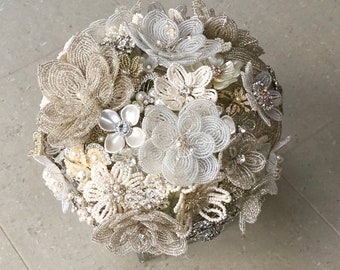Bridal Beaded Wedding Bouquet, DEPOSIT ONLY, Modern Bride Accessories, Boho Bouquet Neutral, Sparkly Wedding, MEDIUM