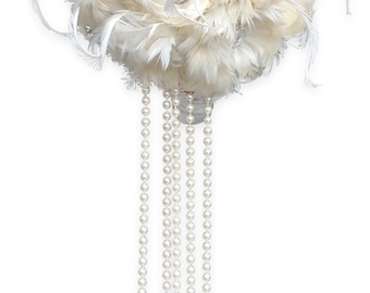 Feather Pearl Bouquet - Drop Pearl Bouquet - Alternative Bouquet - Ivory bridal Bouquet - diamante and pearl bouquet - Feather Bouquet