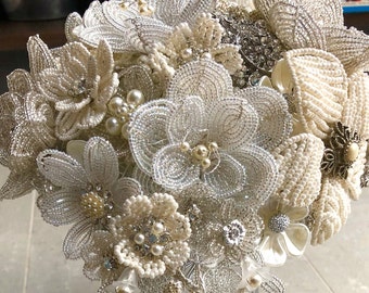 Balance payment for Bridal Beaded Wedding Bouquet, Modern Bride Accessories, Boho Bouquet Neutral, Sparkly Wedding, MEDIUM