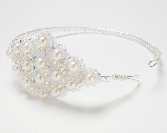 COCO - Sparkly crystal and pearl side tiara - made to order - FREE SHIPPING