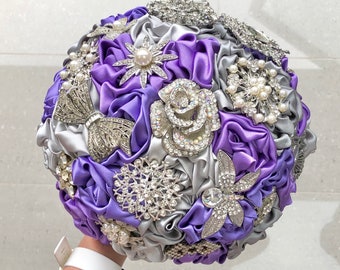 Brooch  Bouquet - MEDIUM - Bridal Wedding Bouquet - Fabric Bouquet -  Silver | Gold | Rose Gold Brooches -  Alternative WEDDING Flowers